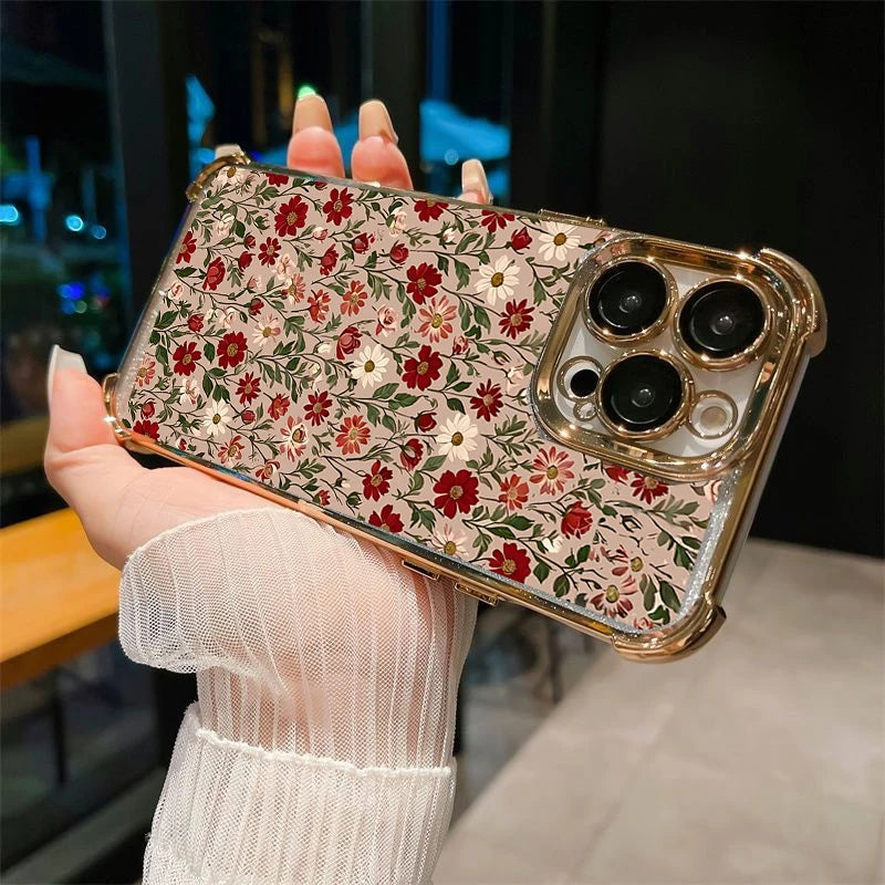 Flower Plating Transparent Phone Case For Samsung Galaxy S25 FE Edge S26 S24 S22 S23 S21 Plus Note 20 Ultra 5G Airbag TPU Cover