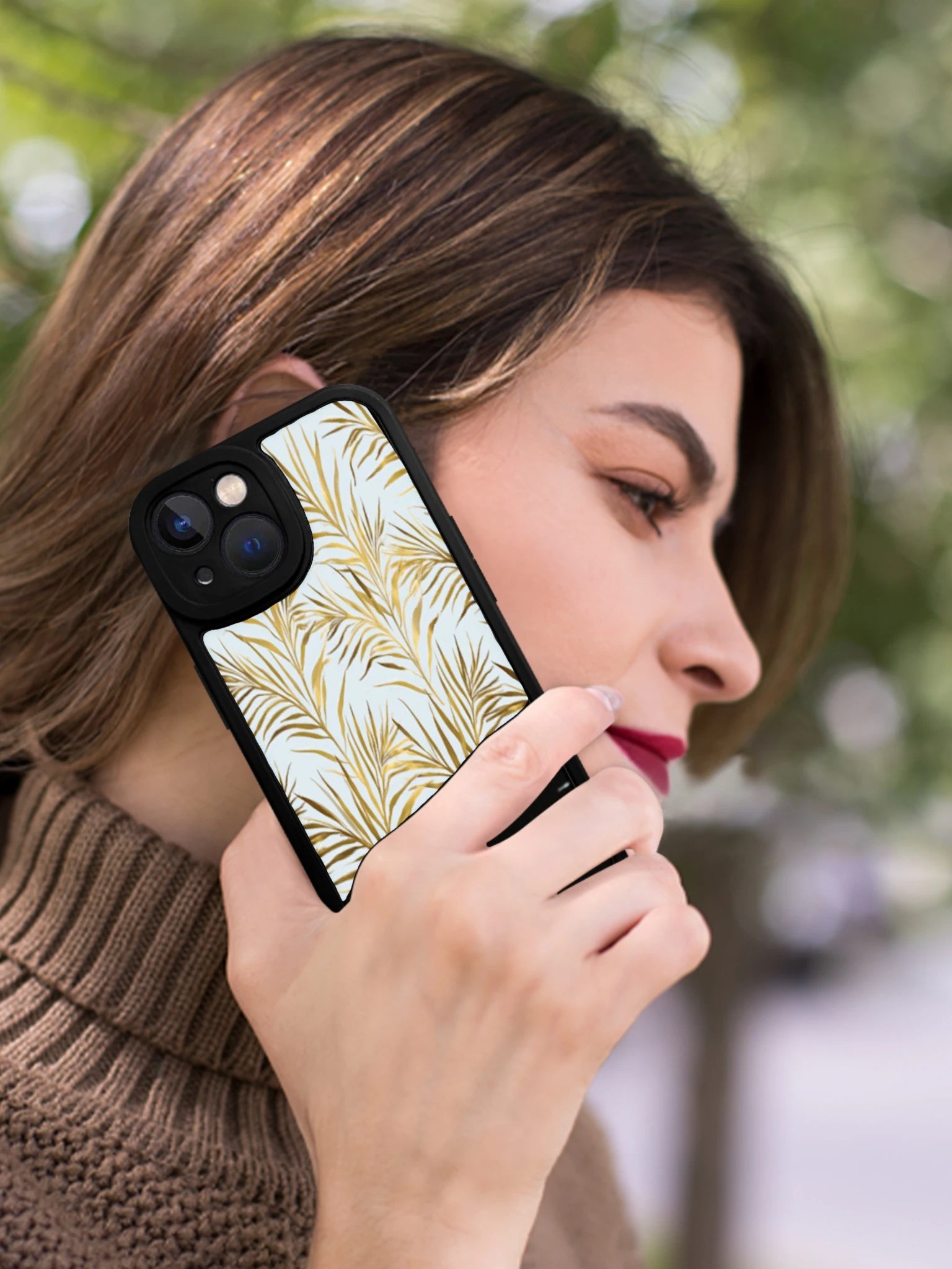 Phone Case Gold Palm Leaf Pattern For Iphone X To Iphone 16 Pro Max Fashion Protective Cover For Daily Use And Travel