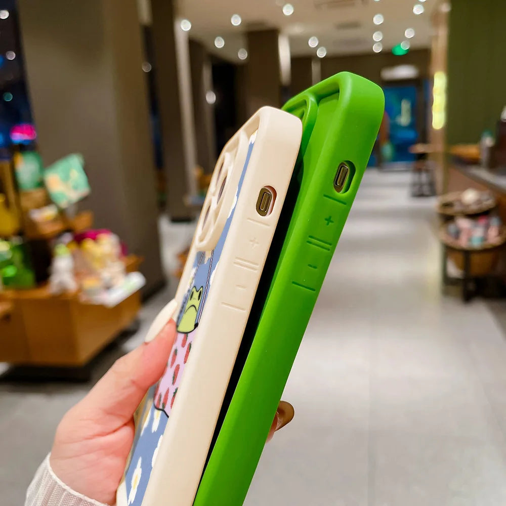Cute Flower Phone Case For iPhone 13 Case for iPhone 11 12 16 14 15 Pro Max XR XS X 7 8 Plus SE Cartoon Frog Strawberry Cover