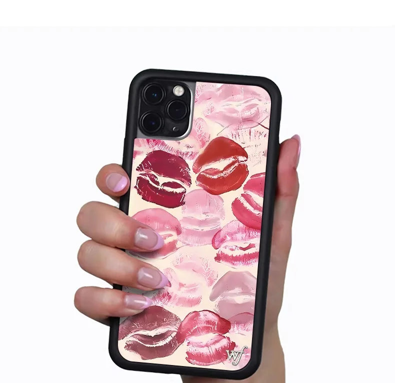 Wildflower Fashion Sexy Red Lips Print Phone Cover For iPhone 12 13 14 15 16Pro Max Plus 17 Pro WF Girl Sexy Lip Printing Case