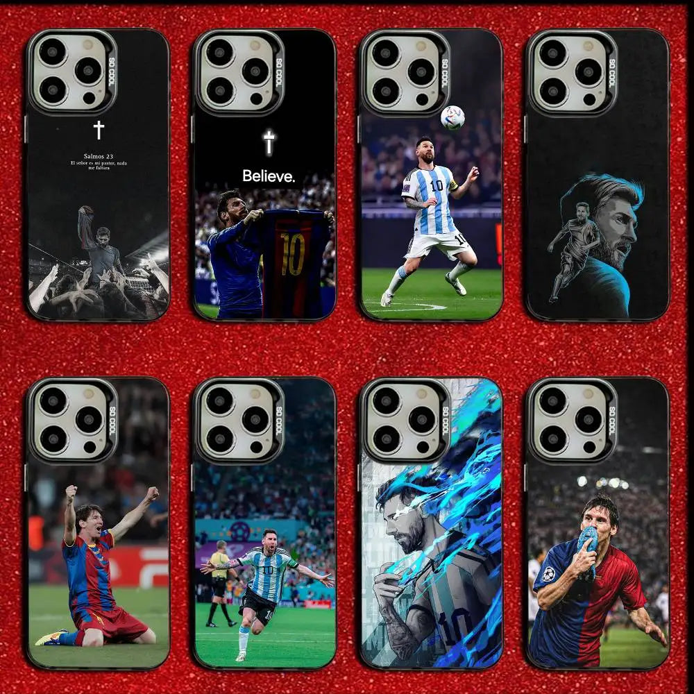 Football Soccer Cross M-MeSSi Phone Case For iPhone 16,15,14,13,12,11,Mini,Pro,E,MAX Candy Matte Shockproof Black Cover
