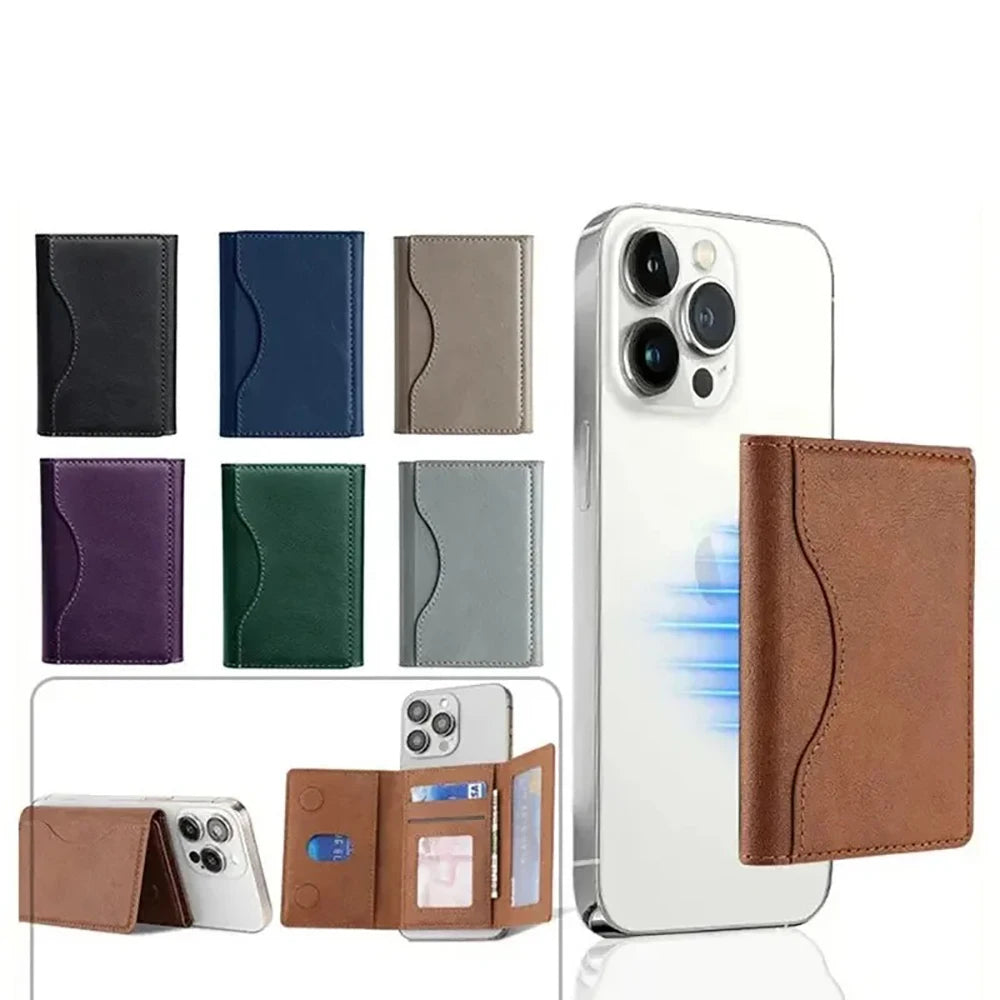 Strong Magnetic Folding Wallet Card Holder Leather Case for Magsafe IPhone 17 16 Pro Max Samsung S25 Ultra Mag Safe Stand Cover