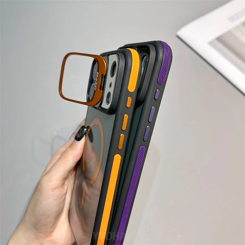 Luxury Matte Clear Back Magnetic Phone Case with Adjustable Kickstand Compatible For iPhone Air 17 ProMax 16 15 14 Plus 13 12 11