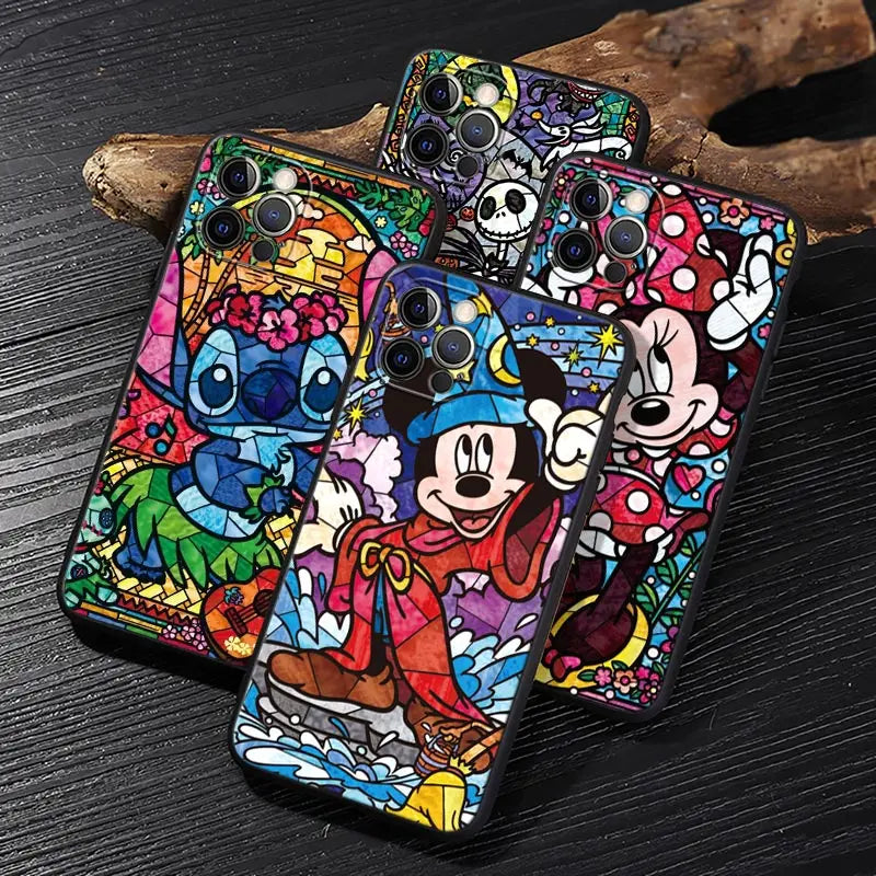 Disney Stained Painting Minnie Mickey Case For iPhone 17 16 15 14 13 12 11 Pro Max Plus Cover For iPhone 17Pro 17E Air 16e Funda