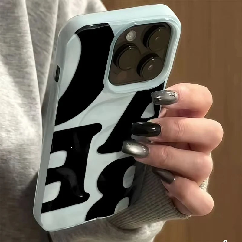 Simple Letter Patterns Phone Case For iPhone 17 16 Pro Max 15 Pro Plus 14 13 12 11 Candy Wave Texture Soft Protective Cover