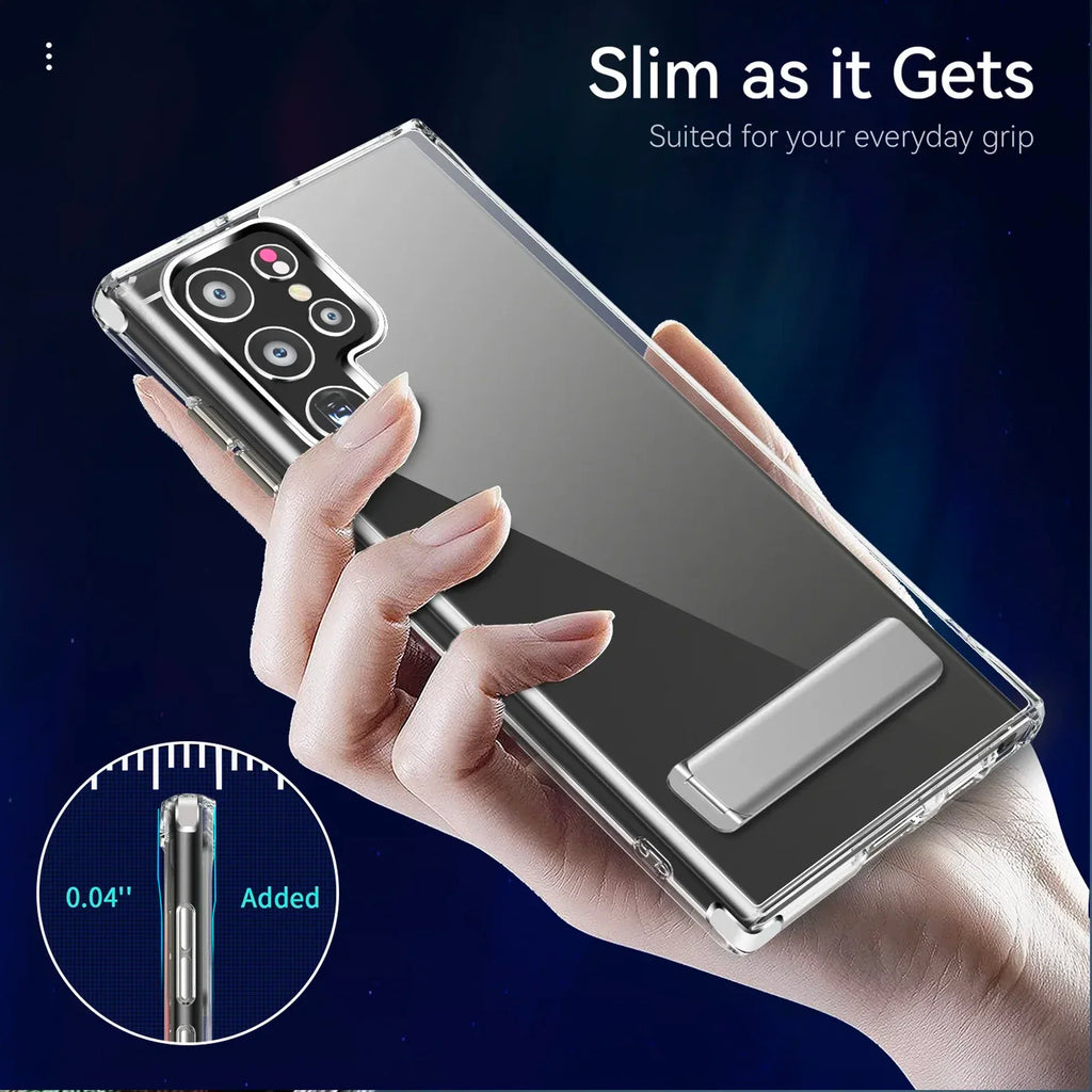 UYUXIO Kickstand Clear Mobile Phone Case for Samsung Galaxy S26 S25 Ultra Plus S24 S23 FE S22 Stand Cases Back Cover with Holder
