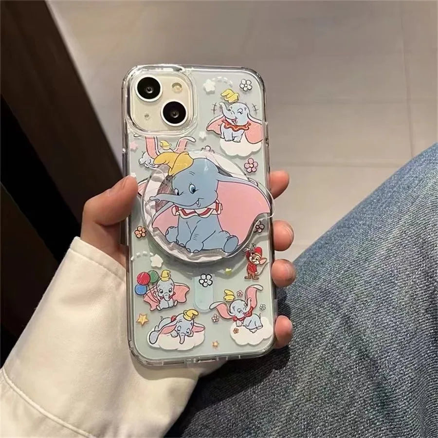 Korea Cute Disney Dumbo For Magnetic Phone Grip Holder, Foldable Stand for MagSafe Compatible Phones, 3D Cartoon Acrylic Design