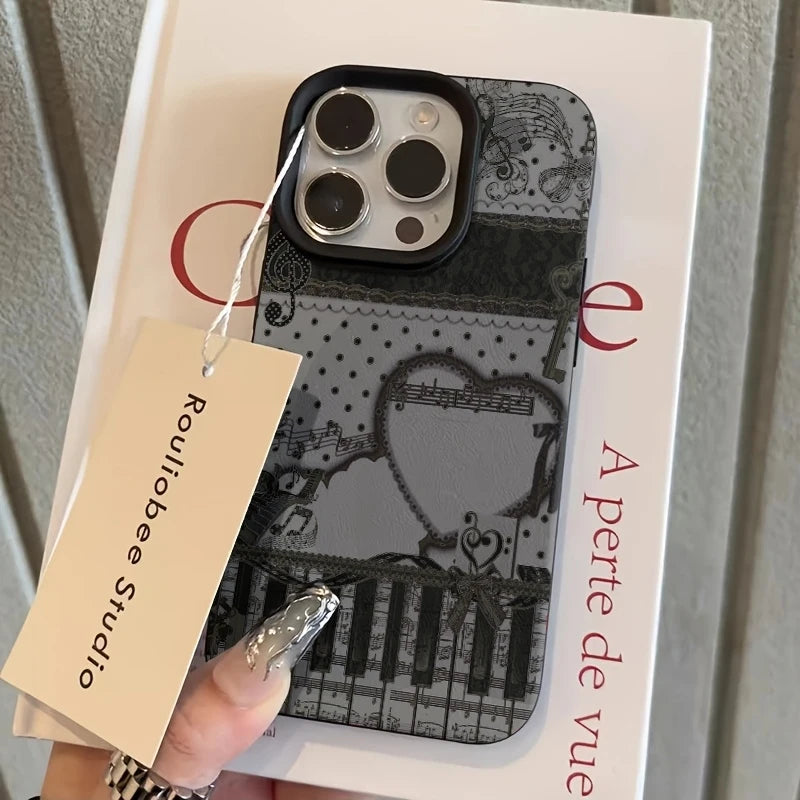 Heart-shaped Design with Musical Notes and Piano Keys Phone Case For iPhone 17 16 15 14 13 12 11 Pro Max Plus XS X XR 17E Cover