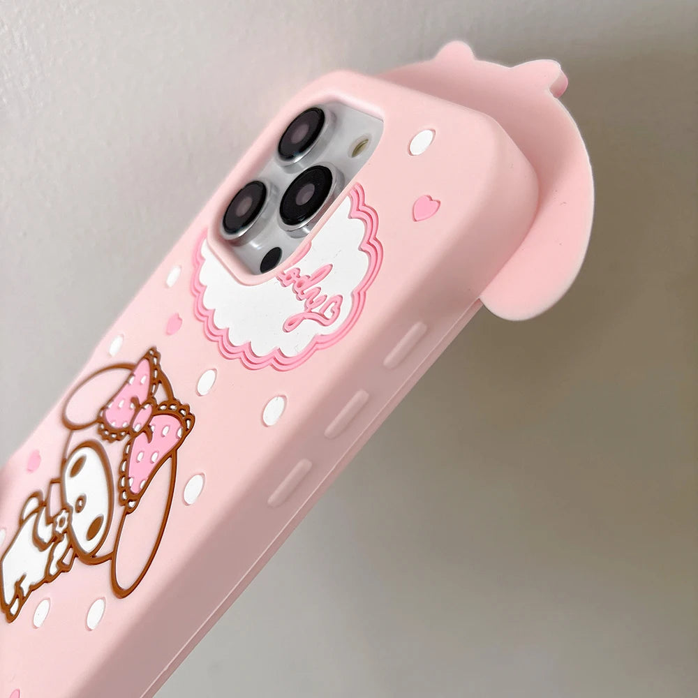 Pink Kawaii Melody Cartoon Rubber Silicon Soft Phone Case for iPhone 17 Pro 16 15 Pro Max 14 Pro 13 12 11 7 8 SE 5 5S 4 4S Capa