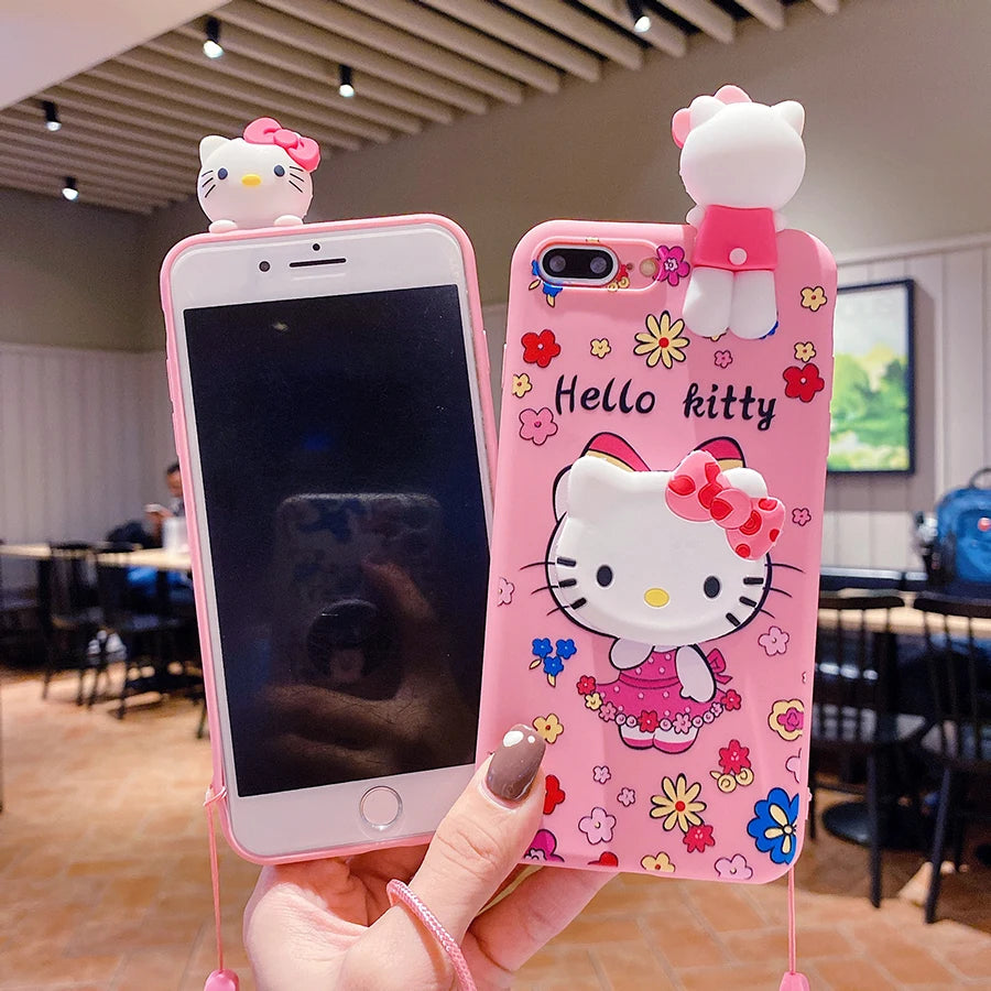 Sanrio 3D Kitty Kuromi Holder Rope Case For Samsung Galaxy A34 A24 A14 A04E A04S A04 A72 A52S A73 A53 A33 A23 A13 A03S A03 Core