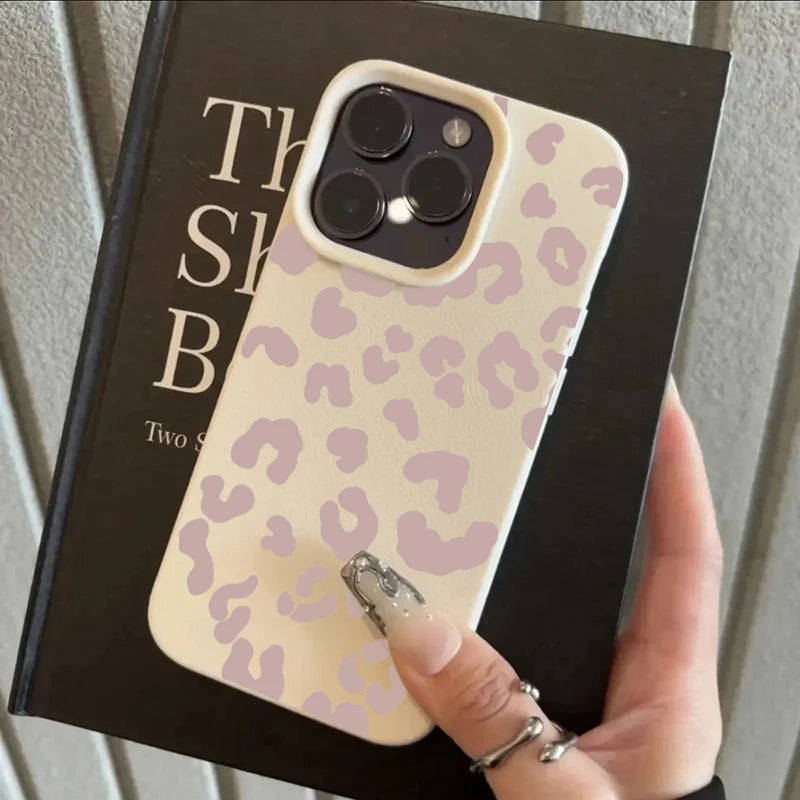 For IPhone 17 16 15 14 13 12 11 Pro Max Case Pink Leopard Print Lichee Pattern Silicone Cover for IPhone XS X XR 16 Plus Fundas