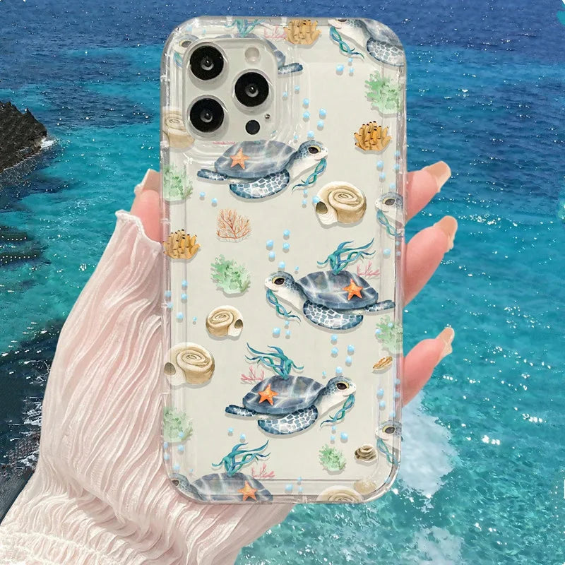 Cool Ocean Turtle Pattern Clear Case for Samsung Galaxy S10 S20 S21 S21 S22 S23 S24 S25 FE Ultra Plus 5G Airbag Shockproof Cover