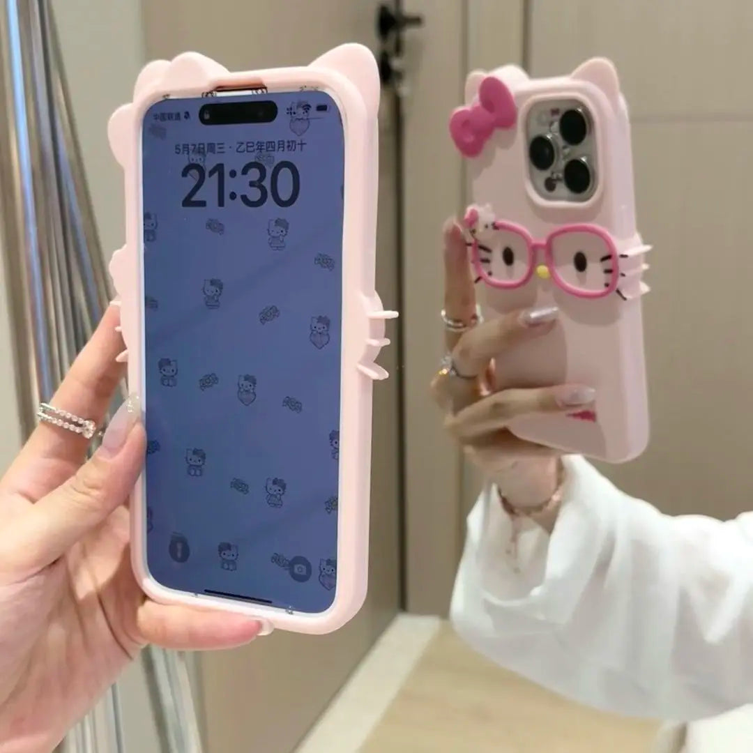 Sanrio 3D Cartoon Glasses Hello Kitty Phone Case For iPhone 17 Promax 16 15 14 13 12 Pro Max 11 So Cute Y2K Soft Silicone Cover