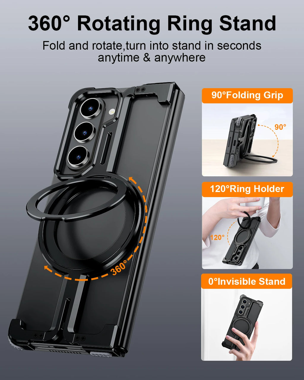 Eary Frameless Case for Samsung Galaxy Z Fold 7 for Magsafe 360°Rotation Stand Magnetic Wireless Charging Aluminum Phone Cover