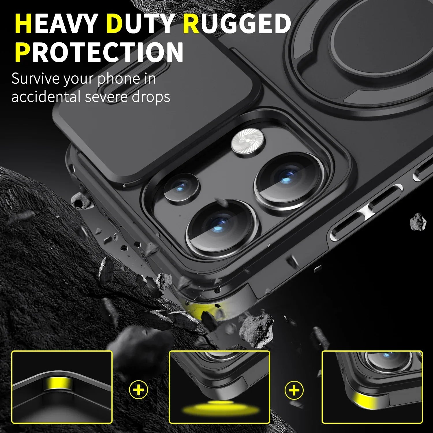 Shockproof Magnetic Case for Redmi Note 13 Pro 5G 4G  Slide Camera Lens Ring Stand Protect Cover for Redmi Note 13 Pro Plus Case