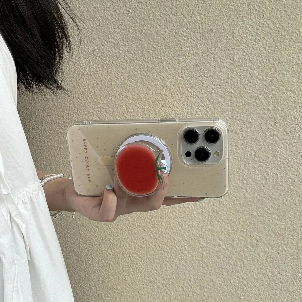 Ins Korea Cute 3D Mini Tomato Magsafe Magnetic Phone Stand Grip Tok Griptok Korea Folding Ring for IPhone Samsung Stand