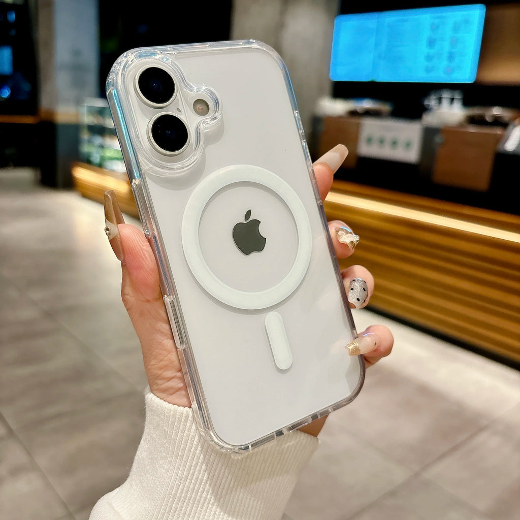 Luxury Clear Magnetic Phone Case for MagSafe for iPhone 17 16 Plus Pro Max Case Wireless Charging Cover With Camera Touch Button