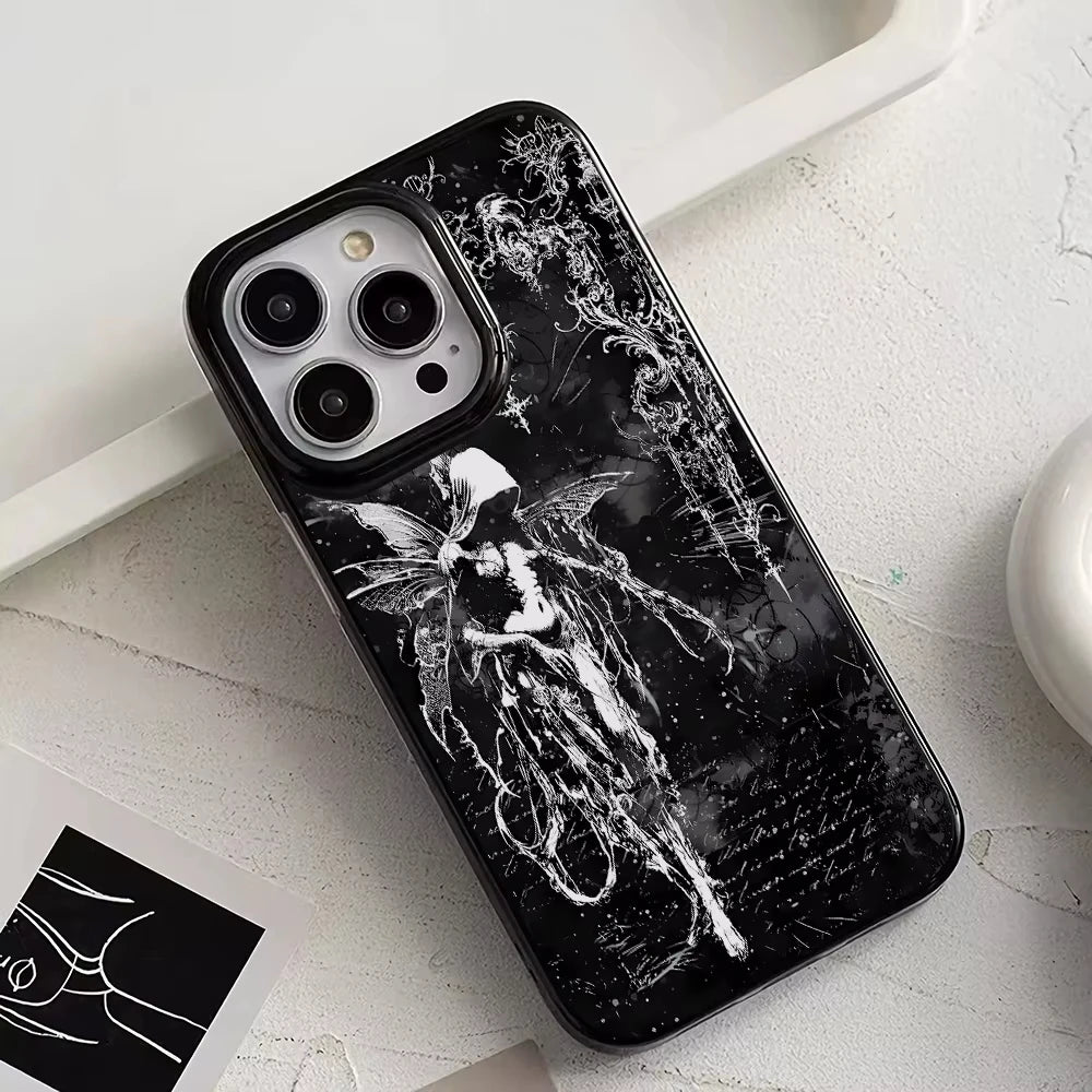 Luxury Retro Gothic Girl Angel Black Phone Case For iPhone 17 Air 16 Pro Max 15 14 Plus 13 12 11 Shockproof Silicone Back Cover