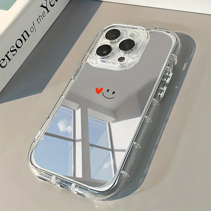 Red Heart Smile Creative Shockproof Mirror Phone Case For iPhone 17 16 15 14 Pro Max 13 12 11 Pro XR XS 7 8 Plus 16E Girl Cover