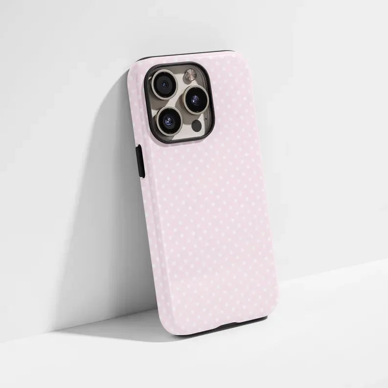 Light Pink White Polka Dots Cute Phone Case for IPhone 17 16 15 14 13 12 11 X XS XR Air Pro Max Plus Luxury Double-layer Cover