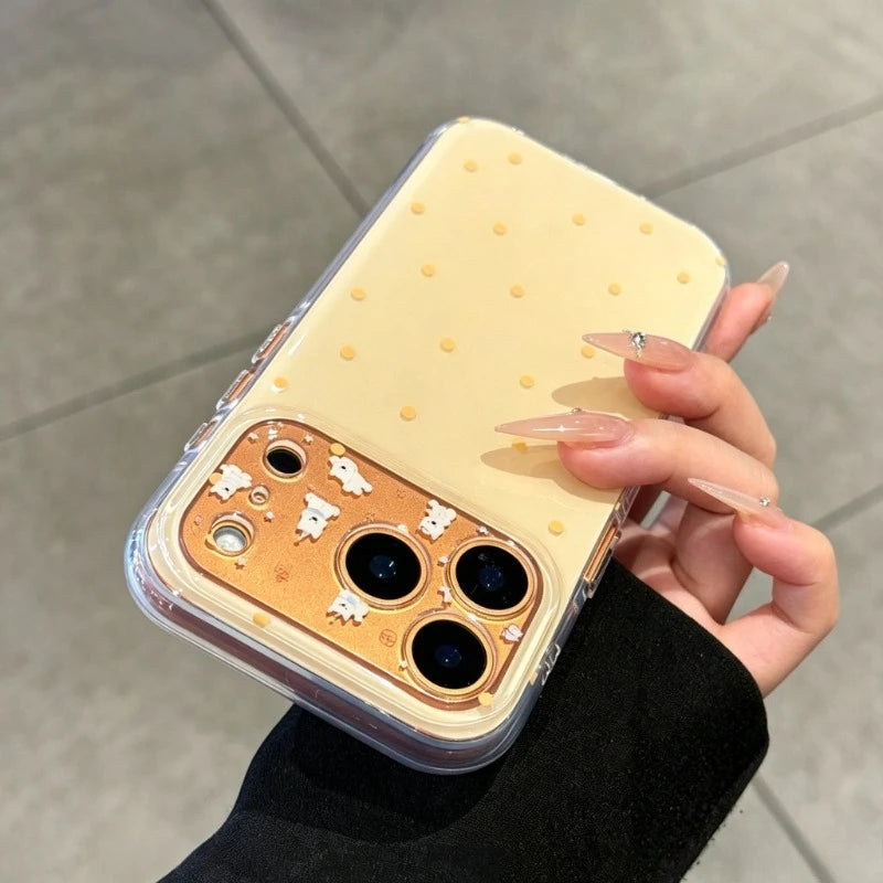 Fashion Cute Yellow Polka Dot Pattern Protection Phone Case For iPhone 11 12 13 14 15 16 17 Pro Max 17 Pro Shockproof Back Cover