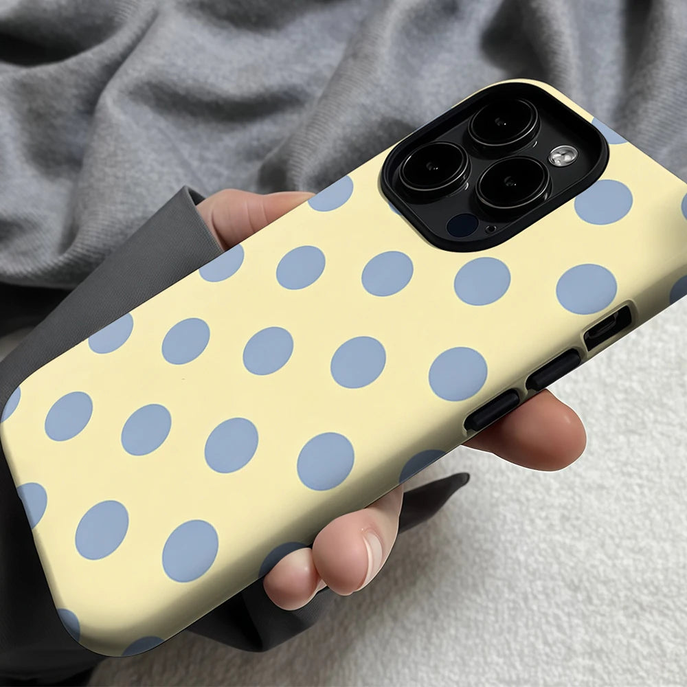 Casegame Matte Bumper for Magsafe Case for IPhone 17 16 15 14 Plus 13 Pro Max Shockproof Hard PC Yellow Blue Dots Cover