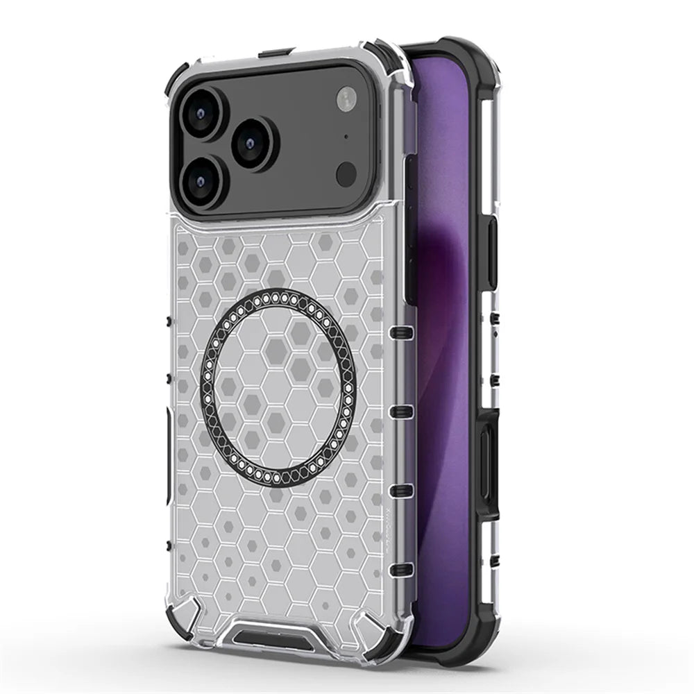 Luxury Clear Honeycomb Armour Magnetic Case for iPhone 17 Air 16 15 14 13 12 11 Pro Max 16E Shockproof Bumper Protective Cover