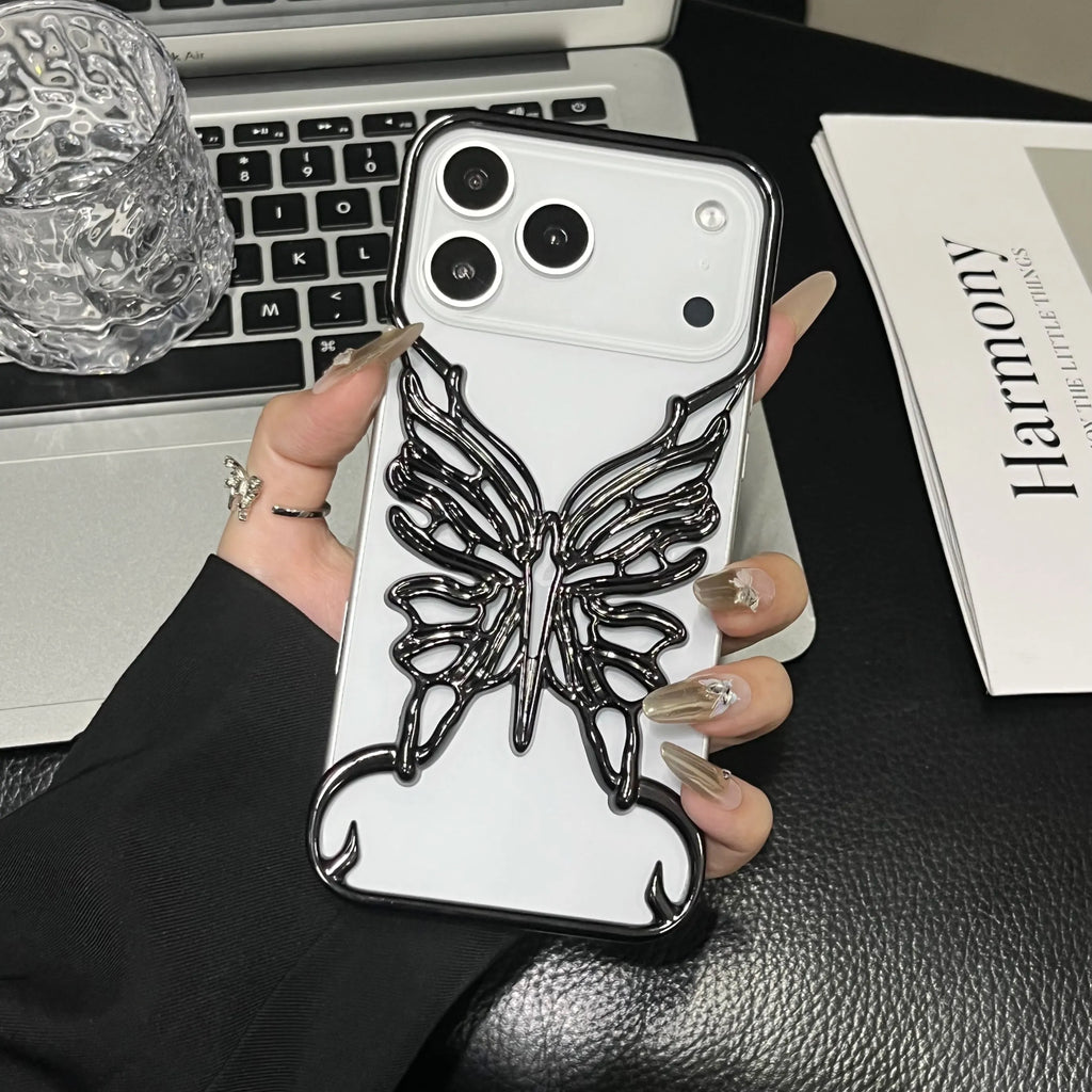 3D Plating Hollow Butterfly Phone Case for iPhone 17 Air 16 15 14 Plus 13 12 11 Pro Max Matte Shockproof Frameless Cooling Cover