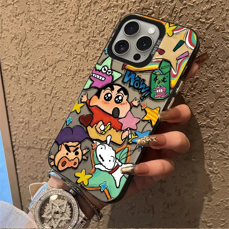 Hot Anime C-Crayon Shin-chans Frosted Case for iPhone 16 E 15 Pro Max 14 Plus 13 12 Mini 11 Pro Max XS X 8 7 SE Acrylic Cover