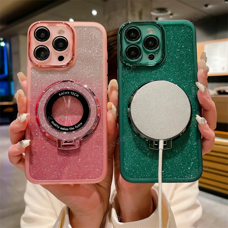 For Samsung Galaxy S25 S24 S23 S21 Fe S22 Ultra Plus 5G Glitter Clear Silicone Soft Case S 25 24 23 22 21 Magnetic Bracket Cover