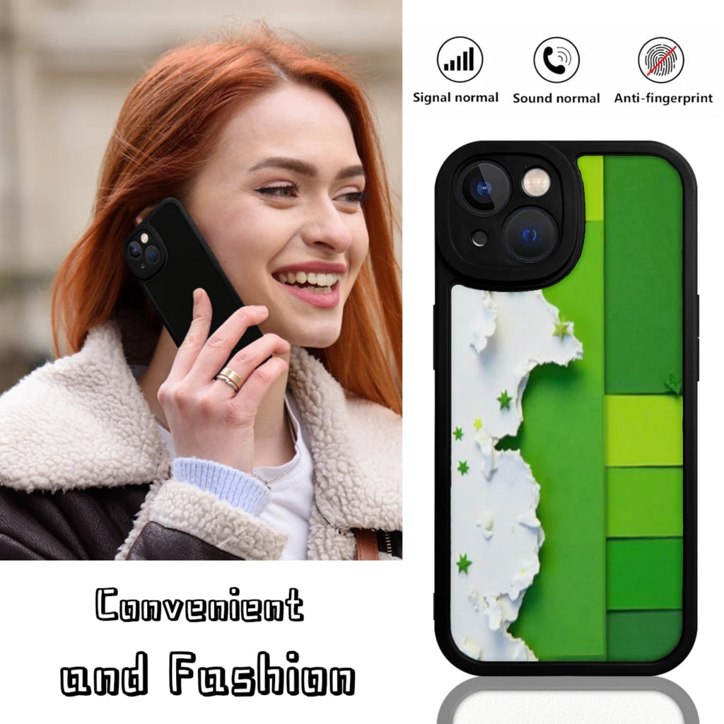 Phone Case Green Color Paper Art Design With Cloud And Stars Pattern For Iphone X To Iphone 16 Pro Max Outdoor And Daily Use