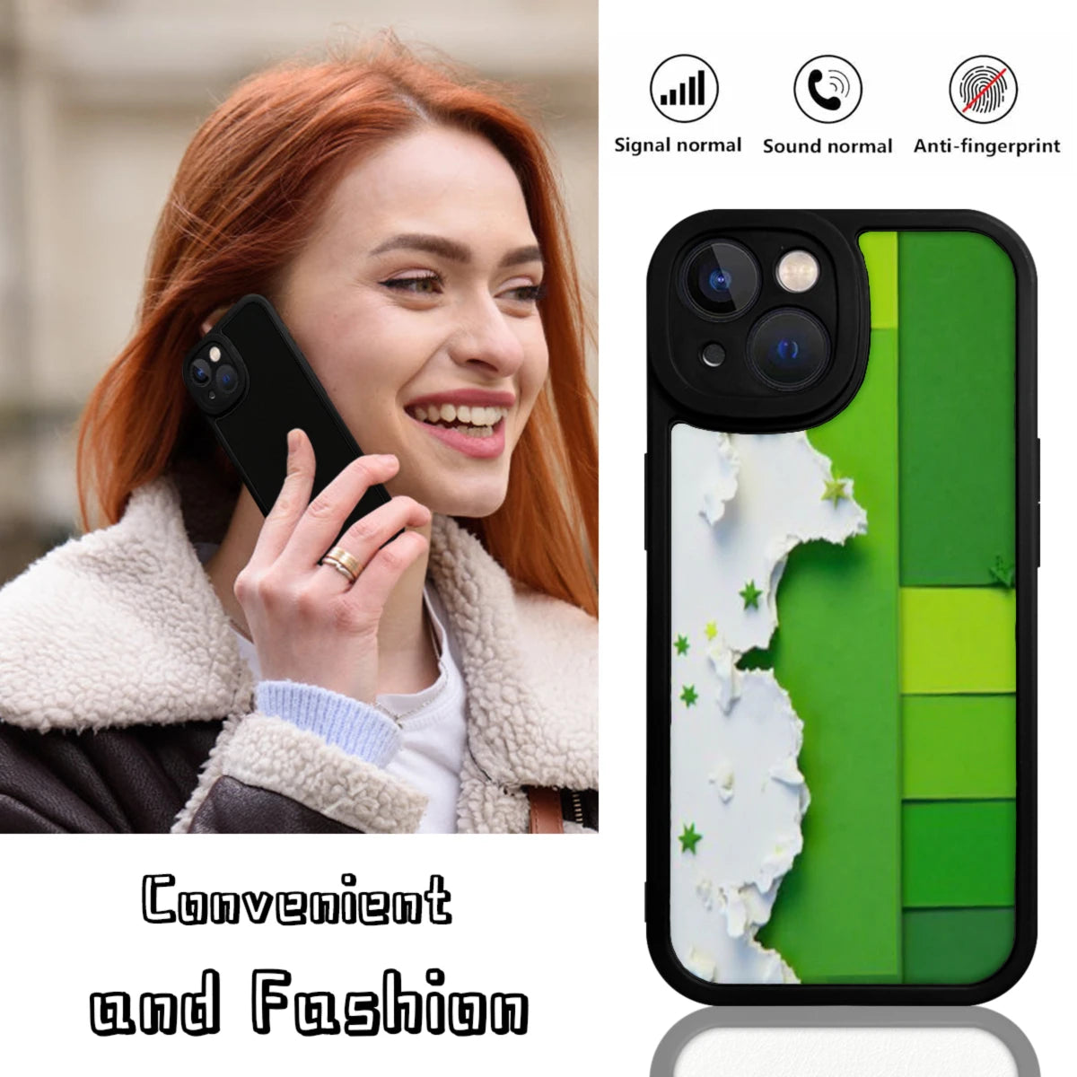 Phone Case Green Color Paper Art Design With Cloud And Stars Pattern For Iphone X To Iphone 16 Pro Max Outdoor And Daily Use