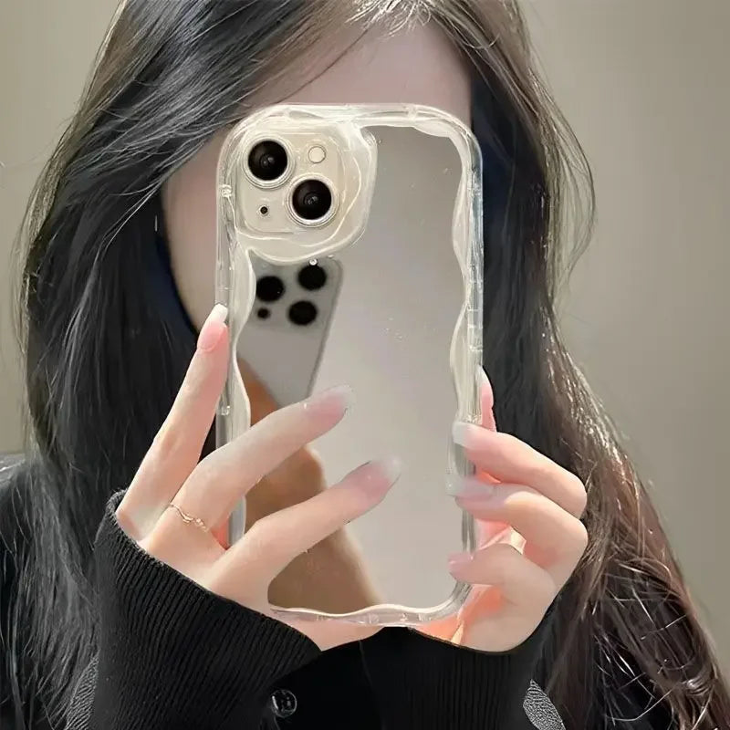 Make Up Mirror Phone Case For Iphone 17 Air 16 Pro Max 15 14 13 12 11 Pro Max 16e Plus12 13 mini 16+ Casing Cat  Soft Cute