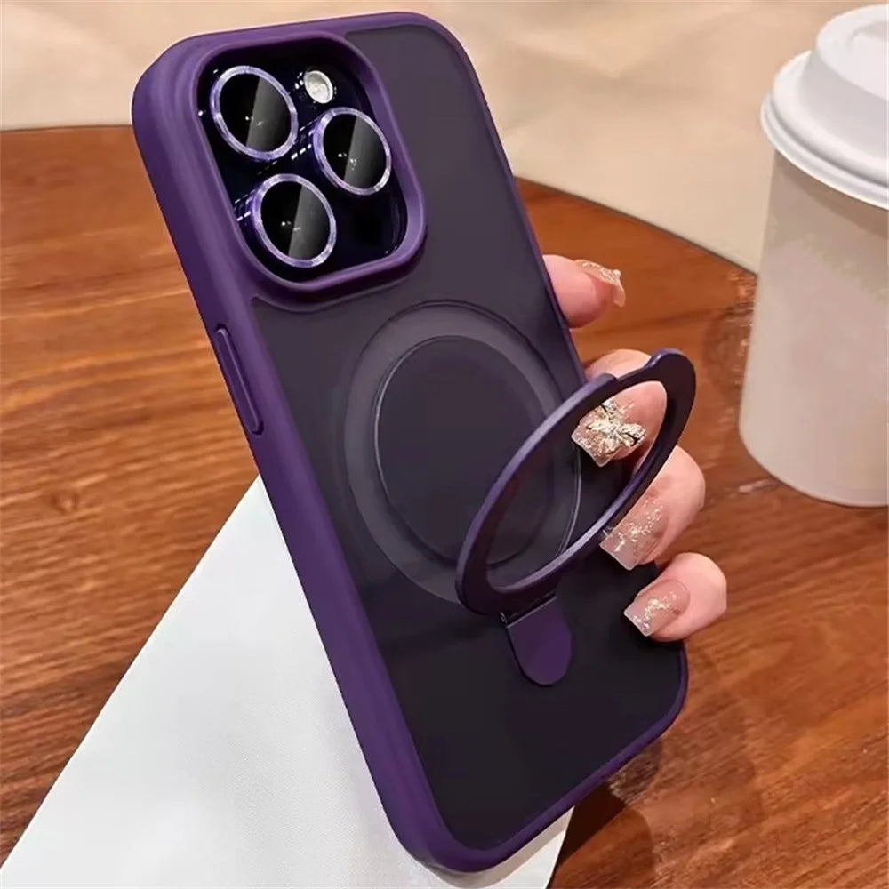 For Magsafe Magnetic Phone Case For iPhone 17 Air 16 15 14 12 13 Pro Max Matte Ring Holder Cover For iPhone 16 15 Plus 5G Fundas
