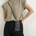 Lanyard Crossbody Strap Leather Phone Case for iPhone 17 Air 16 15 Plus 14 13 12 11 Pro Max  Wallet with Card Holder Cover
