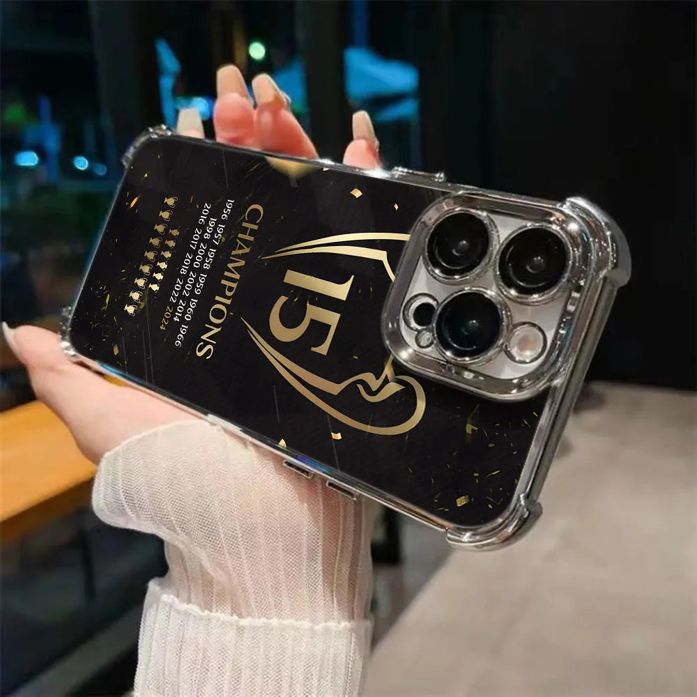 Champions M-Madrids Plating Phone Case For iPhone 17 16e 16 15 14 13 12 11 Pro Max X XR XSMax 7 8 Mini Air Plus Anti-Fall