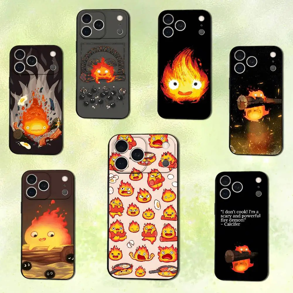Anime C-Calcifer-ES Cute Phone Case For iPhone 14,13,17,12,11,16,15,Plus,Pro Max,XS,X,XR,SE,Mini,Soft Silicone Black Cover