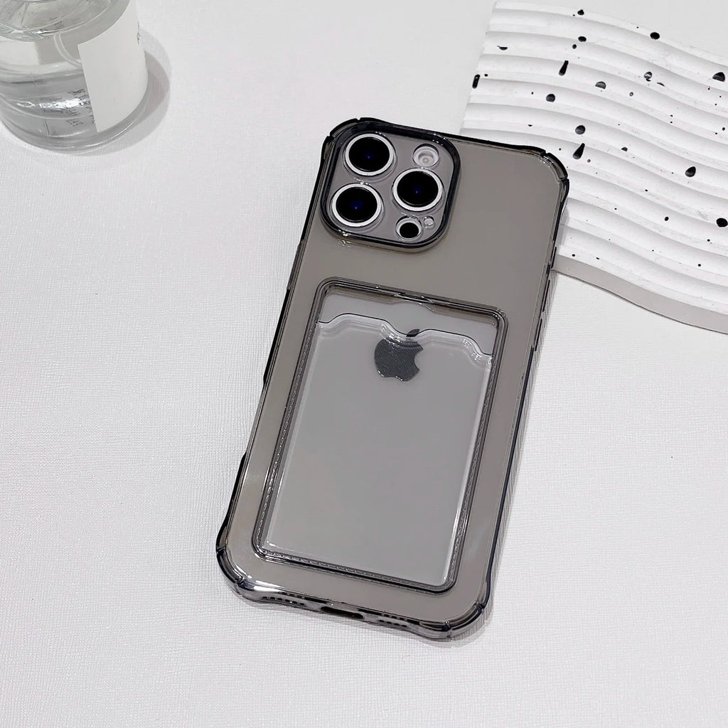 Shockproof Card Slot Pocket Phone Case For iPhone 17 16 15 14 13 12 11 Pro Xs Max 6 7 8 Plus Air 17e 16e XR Clear Wallet Cover