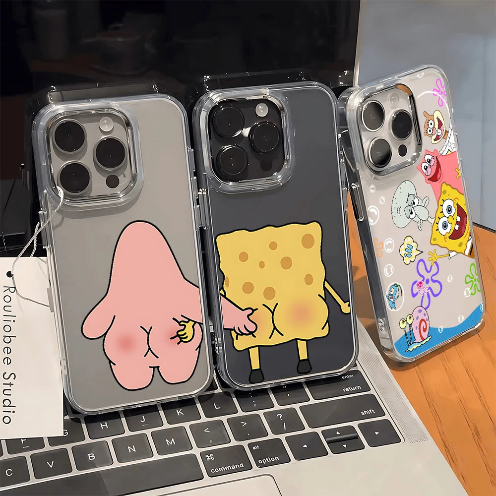 Fun S-SpongeBobs Pinch Butt Phone Case For iPhone 17 16e 16 15 14 13 12 11 mini Pro Max X XR XSMAX 8 7 Air Plus Clear Soft Cover
