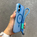 for Magsafe Candy Color Contrast Lanyard Case for iPhone 16 15 14 11 12 13 Pro Max Plus 16e Hand Wrist Strap Matte Soft Cover
