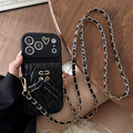 Crossbody Necklace Strap Metal Leather Lanyard Phone Case For iPhone 17 16 15 14 13 12 11 Pro Max Air 7 8 Plus XS Wallet Cover