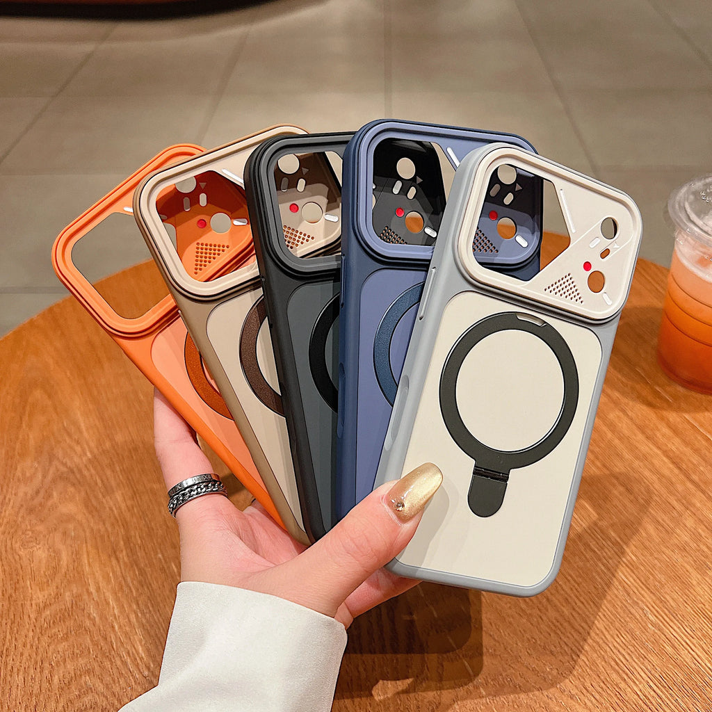 Luxury Metal Ring Holder Magnetic Phone Case For iPhone 17 Air 16 15 14 13 12 Pro Max Plus For Magsafe Matte Bumper Cover Funda