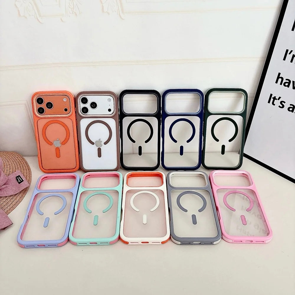 Transparent Contrasting Colors Magnetic Case for iPhone 17 Pro Max 16 15 14 13 12 Pro Max 17 Air Plus Shockproof PC TPU Cover