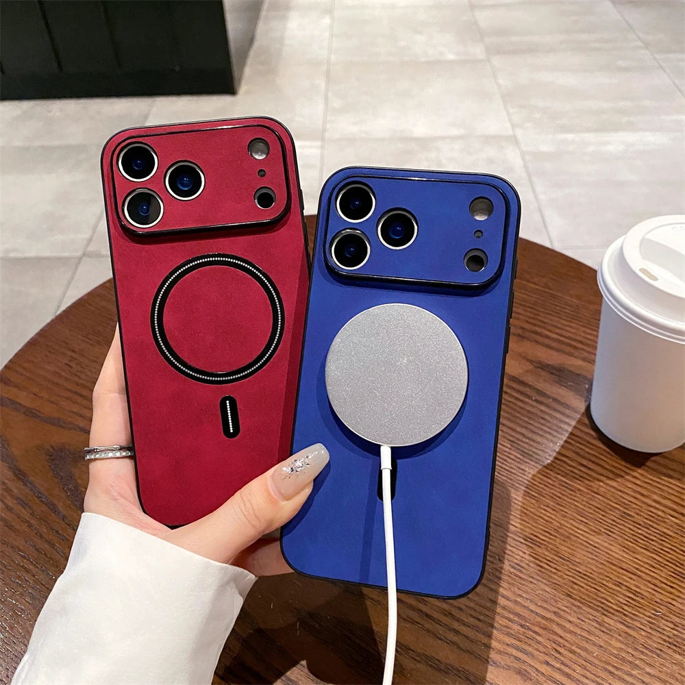 For Magsafe Leather Shockproof Phone Cases For iPhone 17 16 15 14 13 12 11 Pro Max 16e Plus Air Magnetic Wireless Charge Cover