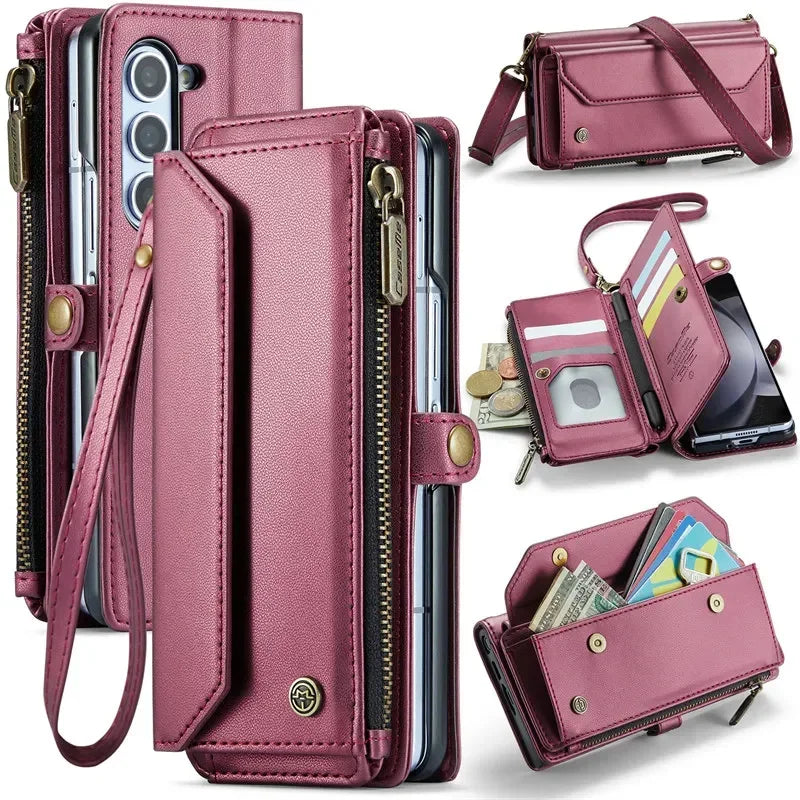 CaseMe Flip Leather Phone Case for Samsung Galaxy Z Fold 7 6 5 4 S26 Ultra S25 FE S24 Plus S23 S22 S21 Zipper Wallet Cards Cover