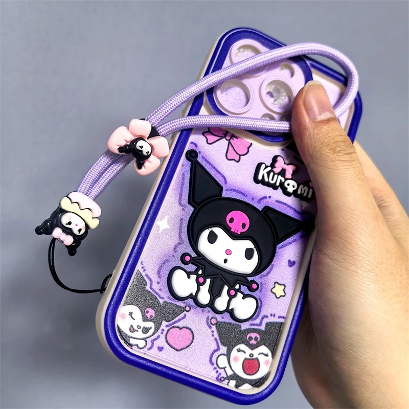 Sanrio 3D Cartoon Kuromi Phone Case For Xiaomi Redmi 15 15C 14C 13C 13R 13 12 12C 10 10A 9 9A 9T 9C 11A Wrist Strap Soft Cover