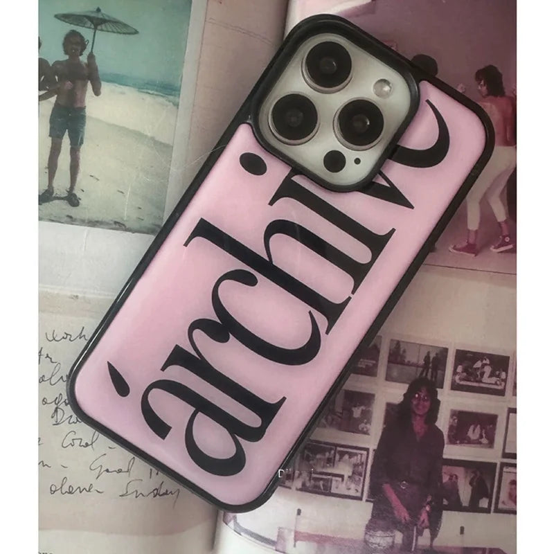 Minimalist Letter Archive Glossy Surface Phone Case for iPhone 17 Pro16 Pro 15 14 Plus 13 12 11 17 Air PRO MAX PLUS Y2K Cover