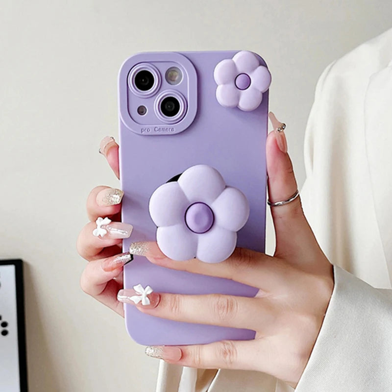 Cute Luxury Flower Holder Case for Samsung Galaxy Note 8 9 10 20 Ultra S8 Plus S9+ S10 Plus S20 S21 Soft Lavender Stand Cover