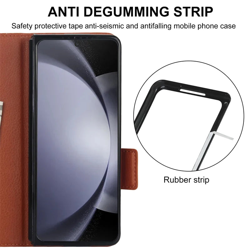 For Samsung Galaxy Z Fold 7 6 Leather Foldable Card Insert Pen Slot Phone Case For Z Fold5 Z Fold 3 4 Flip MultiFunctional Stand