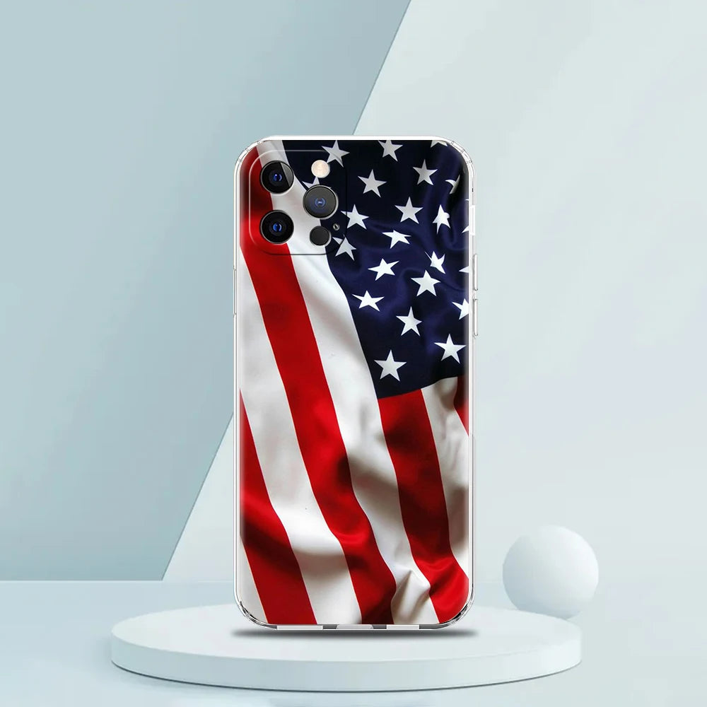 American United States Flag Case for iPhone 16 15 14 13 12 Pro Max Cover Transparent Soft for iPhone 11 Pro Max 7 8 Plus XS Bags